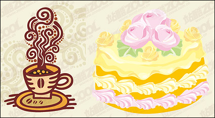 Coffee and cake vector material