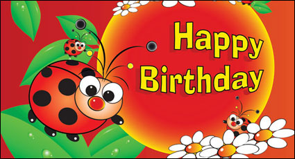 Figure lovely birthday greeting vector material