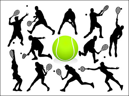 Tennis action figures silhouette Vector