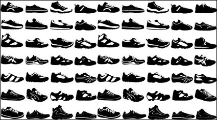 Variety of black and white sports shoes
